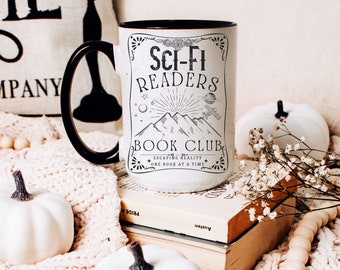 Sci Fi Readers Book Club Mug, Science Fiction Novel Coffee Cup, Scfi Novel Lover, Book Lover Mug, Gift for Sci-Fi Reader, Dark Bookish Merch