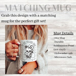 May include: White ceramic mug with a black and white design of a skull with a snake and flowers. The text "IN MY VILLAIN ERA" is printed on the mug. The mug is 11 ounces and is dishwasher and microwave safe.