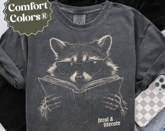 Bookish Shirt, Bookish Gift, Funny Raccoon Graphic Tee, Gift for Bookworm, Reader Shirt, Animal Meme Graphic Tee, Gift for Book Lover