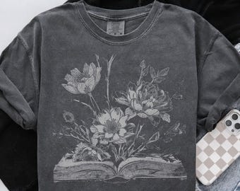 Camiseta Bookish Comfort Colors, camiseta con libros y flores, regalo para amantes de los libros, regalo para ratones de biblioteca, regalo para lectores, camiseta de lectura, camiseta para chicas de libros