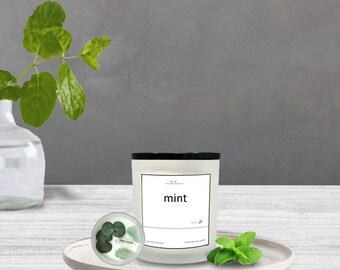 Evaparoma Crushed Mint Scented Candle With Dried  Eucalyptus Florals and Amethyst Crystals Soy Wax Natural Handmade