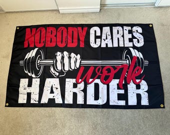 Home Gym Workout Flag (nobody cares work harder) 3x5 Feet Flag Bodybuilding Home Décor Wallpaper College Dorm Tapestry Wall Hanging Poster