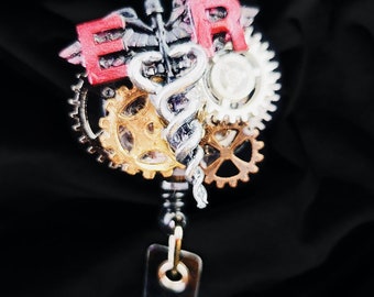 Caduceus Steampunk Style *ER* Badge Reel - Retractable
