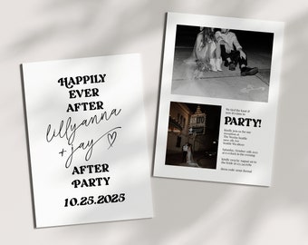 Happily Ever After After Party Elopement Announcement, Reception Invite, Minimalist Trendy Elopement, Instant Download, Photo Wedding Invite