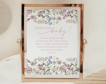 Babyshowerspel: Don't Say Baby-bordje, bloementhema (digitale download)