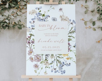 Welkomstbordje wilde bloemen babyshower: neutraal bloemen (digitale download)