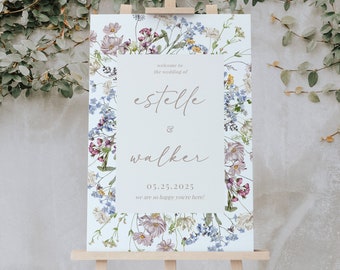 Welkomstbordje wilde bloemen bruiloft: neutrale bloementuin (digitale download)