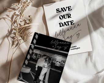 Zwart-witfoto Save the Date: minimalistische bruiloft (sjablonen 5 x 7, 4 x 6)