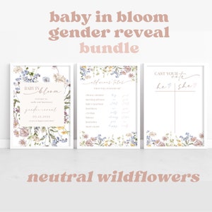 Panneau de bienvenue bébé en fleurs, signe de sexe neutre fleurs sauvages, sexe floral révélateur, sexe neutre, signe de pointage lui ou elle, conte de vieilles femmes