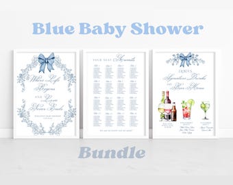 Babyshowerborden met blauwe strik: toile-decor met bloemen (digitale download)