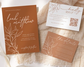 Terracotta Wedding Invitation: Boho Floral RSVP (Digital Download)