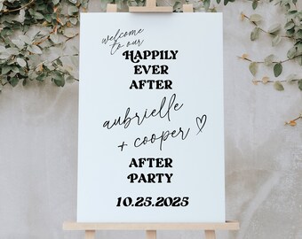 Minimalistisch welkomstbord voor bruiloft: trendy schakingsreceptie (directe download)