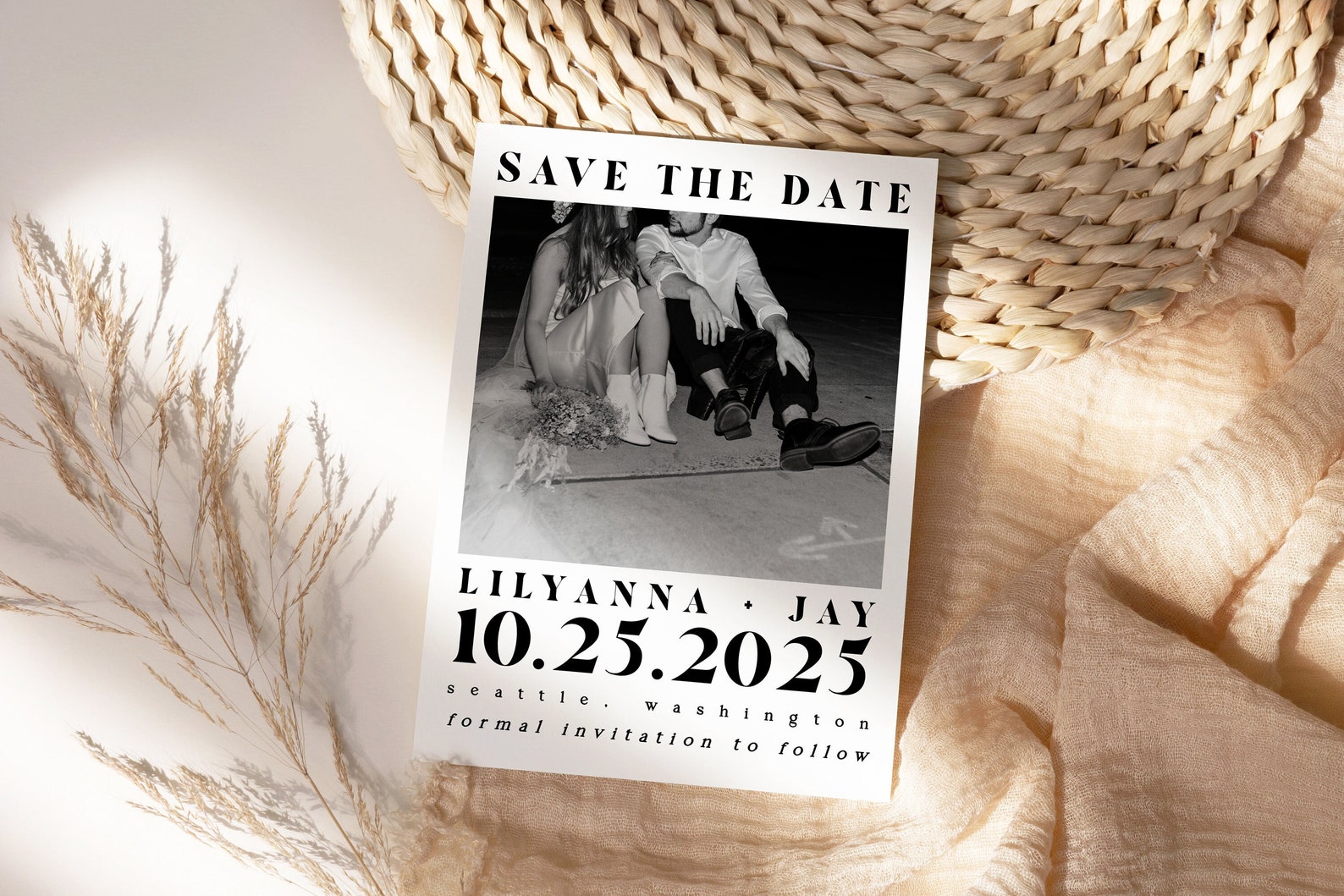Editorial Style Save the Date, Black and White Wedding, Minimalist Save