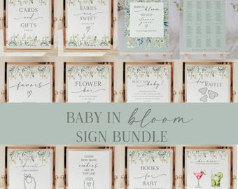 Bundel met bordje wilde bloemen babyshower: groen bloemendecor (digitale download)