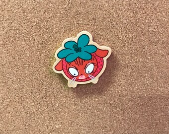 Soopy Wooden Pin - Strawberry Hat Cat