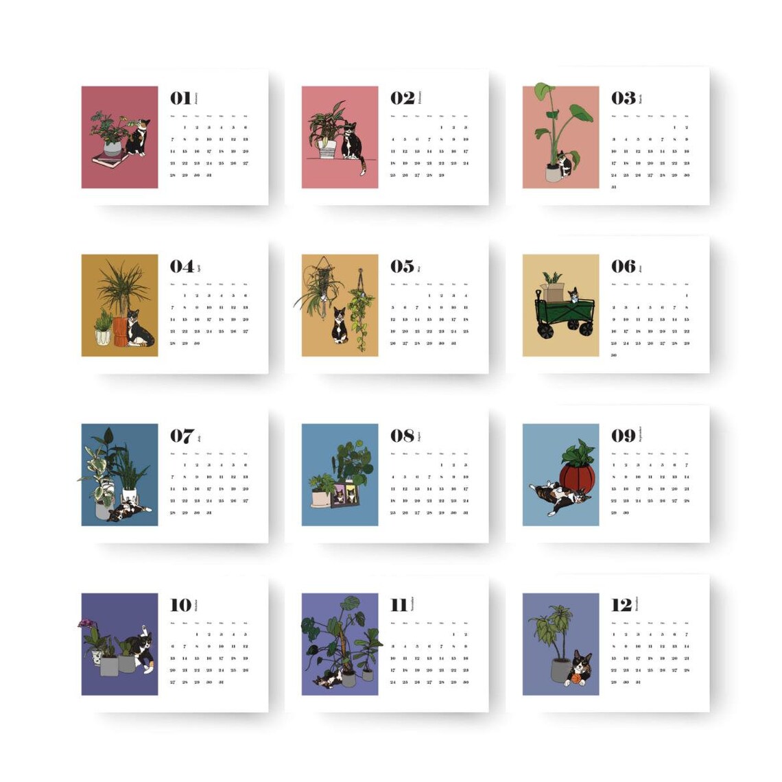 Calendar 2024 Printable 4x6 Calendar Cards Cat House Plants Instant ...