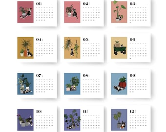 Calendar 2024 | Printable | 4x6 | Calendar Cards | Cat | House Plants | Instant Download