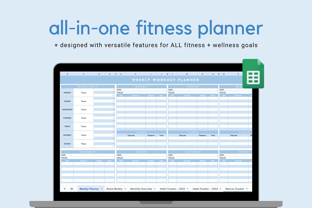 Allinone Ultimate Fitness Tracker Google Sheets Template Macros Habit