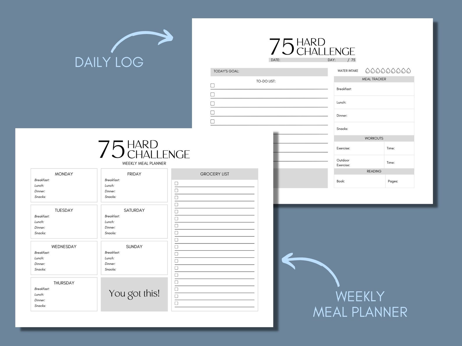 75 Hard Challenge Tracker Printable Bundle 75 Hard Progress Tracker