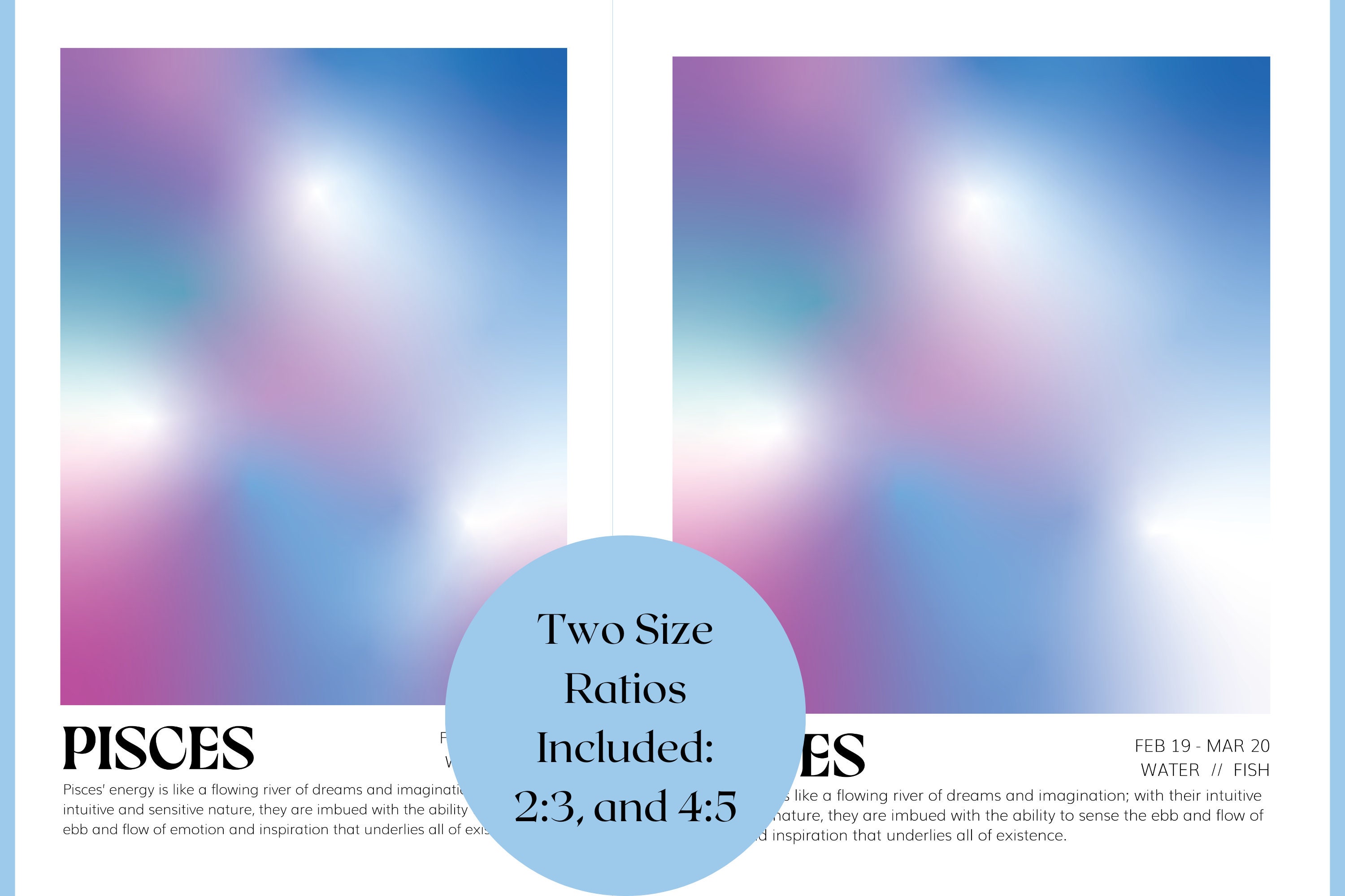 Pisces Zodiac Sign Printable Wall Art Instant Download Astrology Aura ...