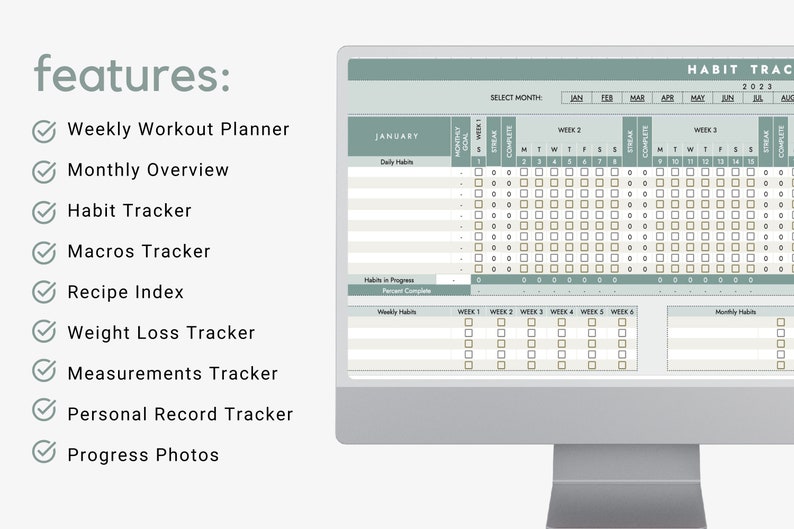 Allinone Ultimate Fitness Tracker Google Sheets Template Macros Habit