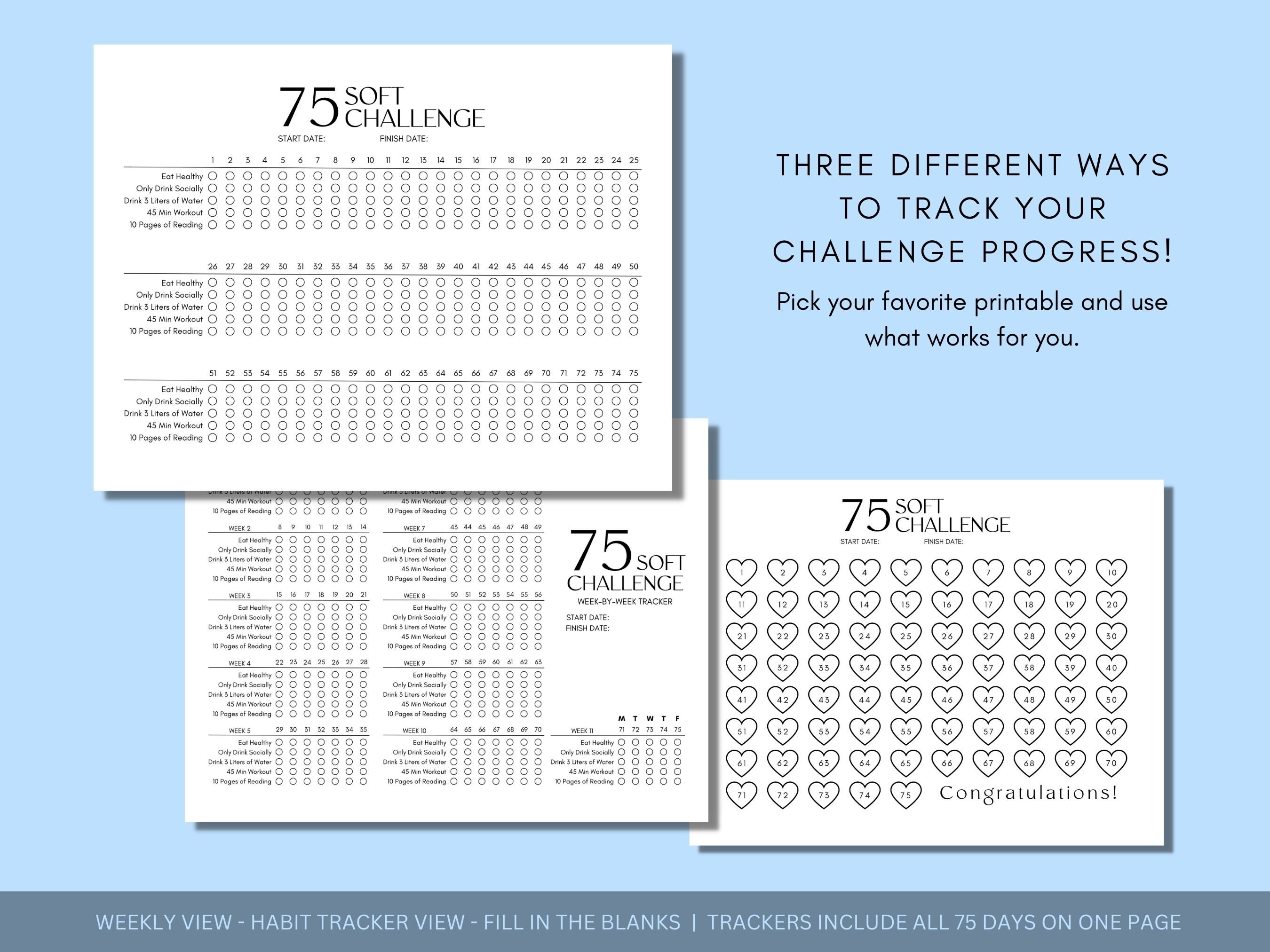 75 Soft Challenge Tracker Printable Bundle 75 Soft Progress Tracker