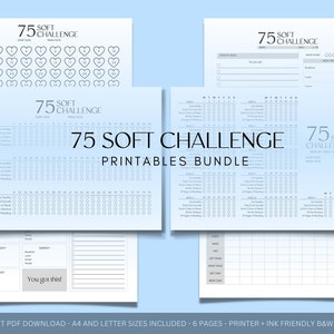75 Soft Challenge Tracker Printable Bundle | 75 Soft Progress Tracker, Meal Planner, Daily Log | Fitness Challenge Digital Downloadables