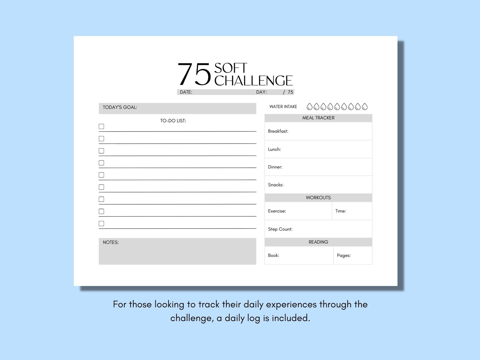 75 Soft Challenge Tracker Printable Bundle 75 Soft Progress Tracker