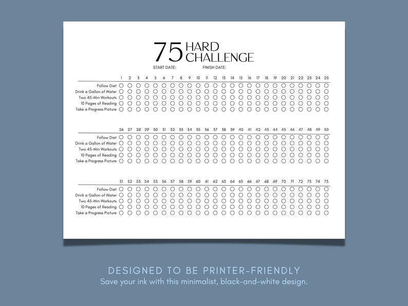 75 Hard Challenge Tracker Printable Bundle 75 Hard Progress Tracker ...