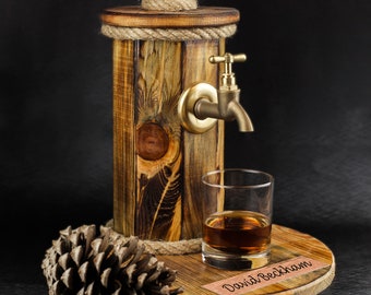 Personalized Whiskey Dispenser Liquor Wood Dispenser  Faucet  Dispenser, Whiskey Fountain, Ideal for Bar, Man Cave, Valentine's Day Gift
