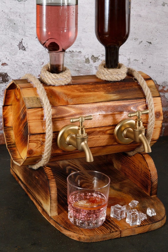 Personalisierter Whisky-Spender Schnaps-Holz-Spender Doppel-Hahn-Fass-Form- Spender, ideal für Bar, Mannhöhle, Valentinstagsgeschenk -  Österreich