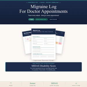 Migrainelogboek voor neuroloogbezoeken | Klinisch hoofdpijndagboek met MIDAS-score (pdf-download)