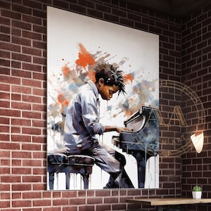 Black Boy Piano Player | INSTANT DOWNLOAD | Black Art | African American |  Wall Art | Wall Decor | Gift for Kids | Kids Room | Music