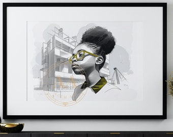 Arquitecta negra / DESCARGA INSTANTÁNEA / Arte negro / Arte mural / Decoración de pared / Regalo para niños / Habitación infantil / Profesión