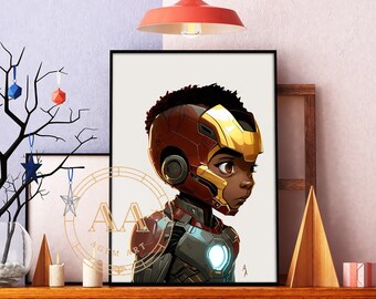 Black Boy Iron Man | INSTANT DOWNLOAD | Digital Print| Black Superhero | Black Art | Wall Art | Wall Decor | Gift for Kids | Kids Room