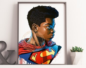 Black Boy Superhero | INSTANT DOWNLOAD | Digital Print| Black Superhero | Black Art | Wall Art | Wall Decor| Gift for Kids | Kids Room