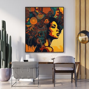 Chica negra Art Deco Hermosa Afro / DESCARGA INSTANTÁNEA / Arte negro / Afroamericano / Arte de pared / Decoración de pared / Regalo para ella