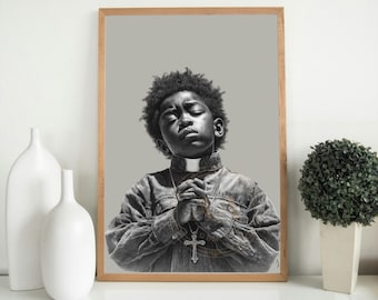 Lámina artística de niño predicador negro / Decoración de pared para habitación infantil (Descarga digital)