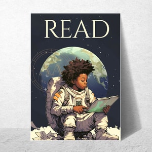 Space READ Poster | INSTANT DOWNLOAD | Black Art | African American |  Wall Art | Wall Decor | Gift for Kids | Black Boy