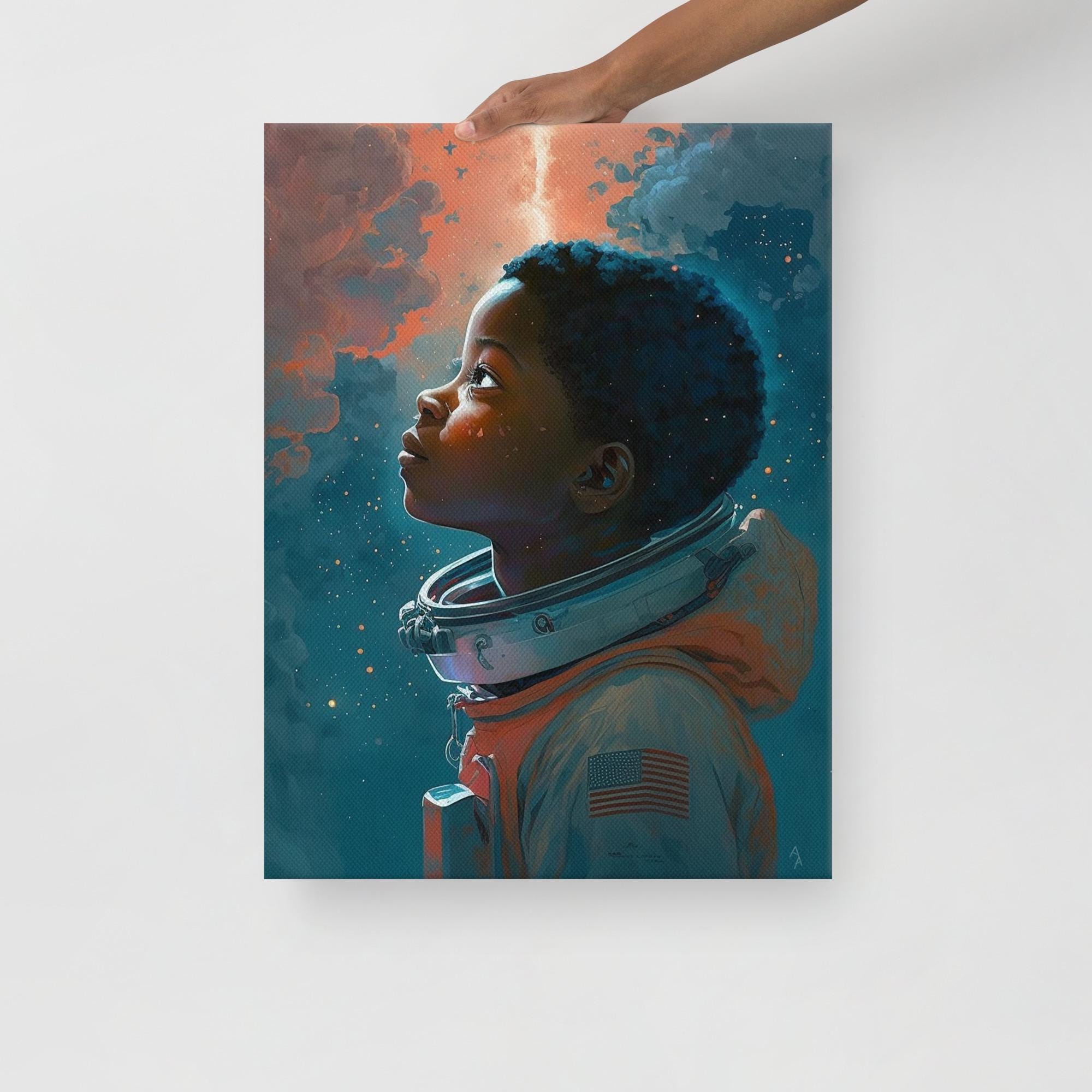 Black Boy Astronaut Canvas  | Black Art | African American | Wall Art | Wall Decor | Gift for Kids | Kids Room | Stars |