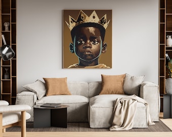 Black Boy King | SOFORTIGER DOWNLOAD | Schwarze Kunst | Afroamerikanischer König |  Wandkunst | Wanddekoration | Geschenk für Kinder | Kinderzimmer