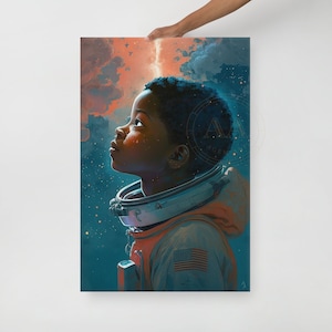 Black Boy Astronaut Canvas  | Black Art | African American | Wall Art | Wall Decor | Gift for Kids | Kids Room | Stars |