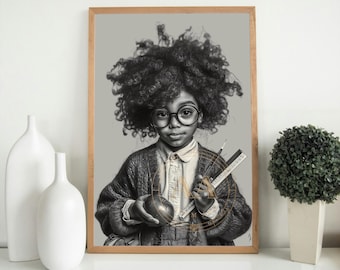 Lámina artística de maestra negra / Decoración de pared para habitación infantil (descarga digital)