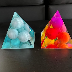 Golf Ball Resin Pyramid, Golf ball paperweight, golf gift, golf lover, golf desktop, home decor, golf decor, colored golf balls, resin art