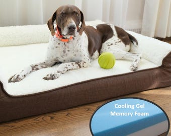 Memory Foam Dog Bed | Orthopedic | Anti-Slip Base | Built-In Handles | Medium Large XL | 2 Styles | Washable | Cooling Gel