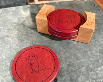 Personalized Dog Coasters | Custom Pet Gift | Brazilian Redwood | Laser Engraved | Dog Lover Home Decor | Handcrafted