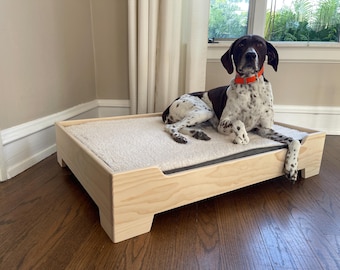Raised Dog Wooden Dog Bed With Stairs Modern Solid Pine Large Dog