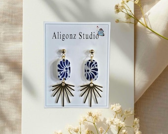 Talavera Gold Dangles - Polymer clay - 24k Gold Ball post - Mexican Tile