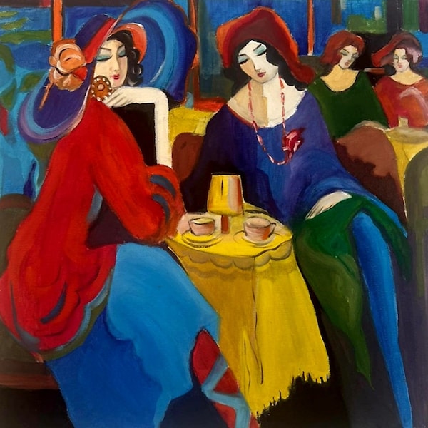 Parisian Ladies in Cafe de Paris, France- Original Wall Art-Costume Size Available