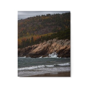 Surfer Surfing at Sand Beach in Acadia National Park in Autumn Metal Print, 3 Sizes Available